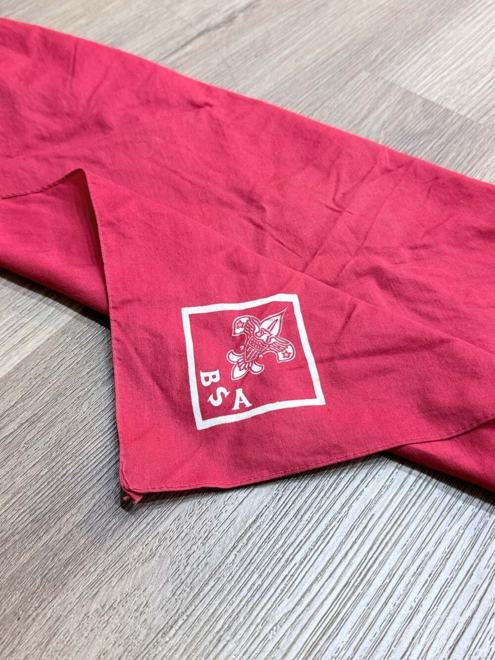 Vintage Boy Scouts of America BSA Red Neckerchief Bandana with Fleur-de-Lis Logo